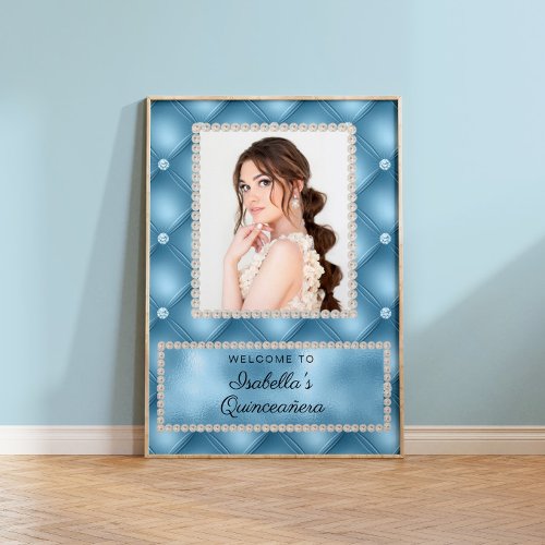 Baby Blue Pearls Photo Quinceaera Poster