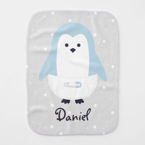 Baby Blue Penguin Burp Cloth