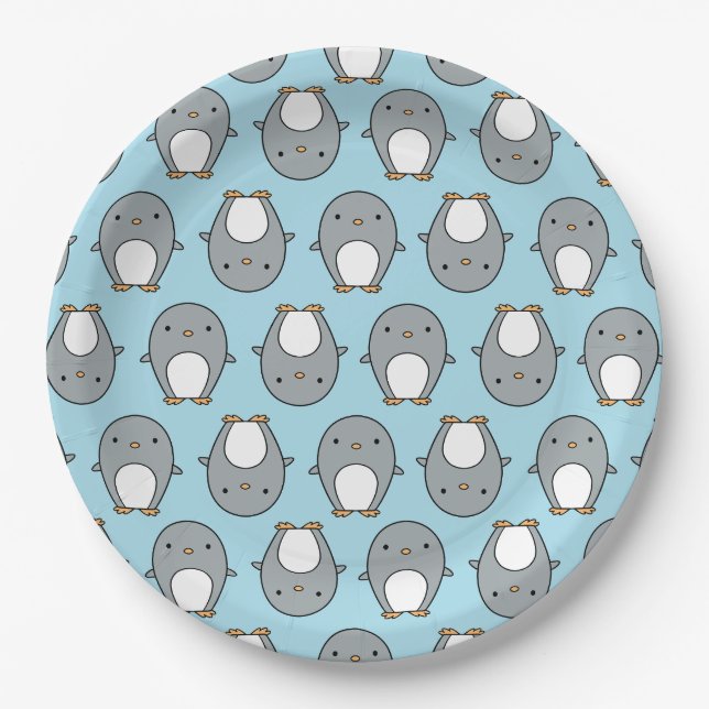 Baby Blue Penguin Pattern Paper Plates (Front)