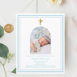 Baby blue photo arch boy Baptism invitation