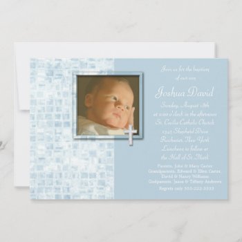 Baby Blue Photo Christening Invitations by decembermorning at Zazzle