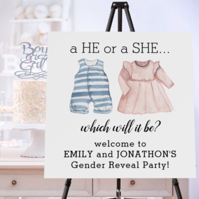 Baby Blue Pink He She Gender Reveal Party Welcome Foam Board (Creator Uploaded)