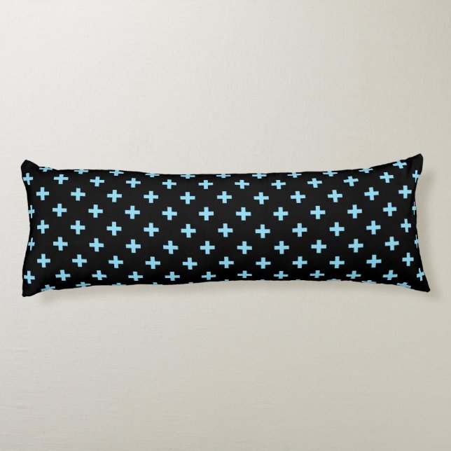 Baby blue polka crosses on black body pillow (Back)