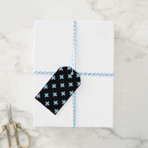 Baby blue polka crosses on black gift tags