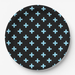 Baby blue polka crosses on black paper plates