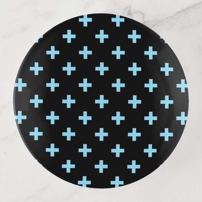 Baby blue polka crosses on black trinket tray (Front)