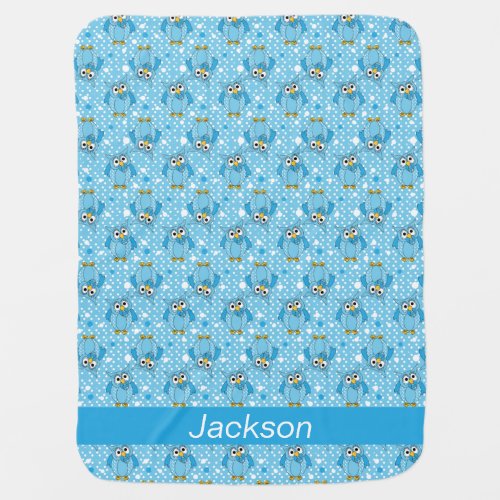 Baby Blue Polka Dot Owl Pattern Design Baby Blanket