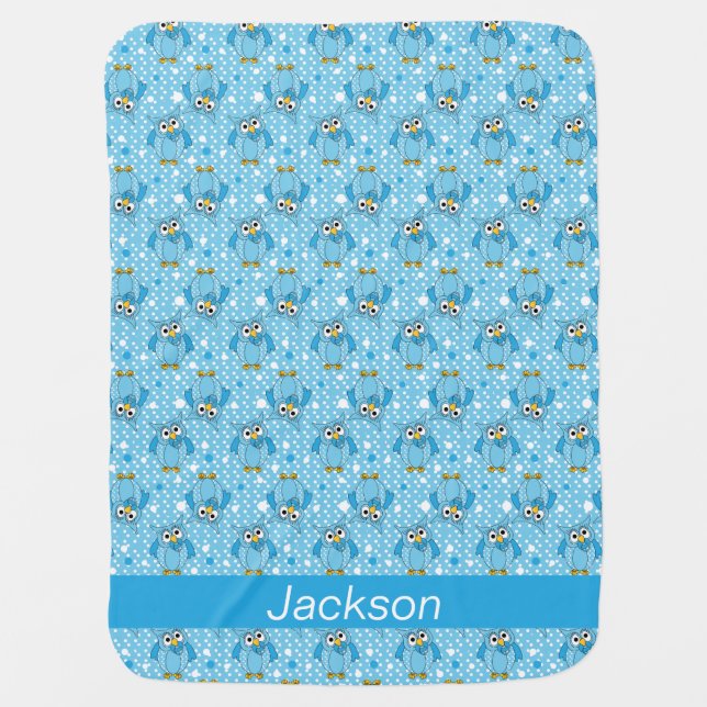 Baby Blue Polka Dot Owl Pattern Design Blanket (Front)