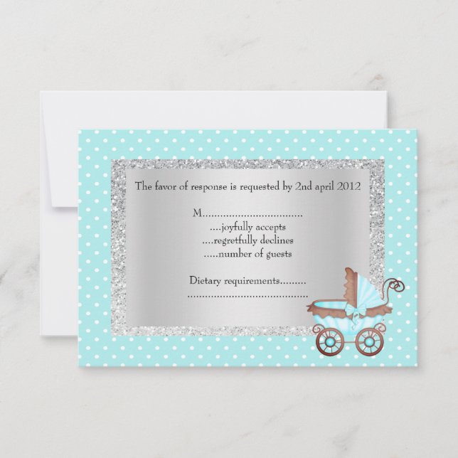 baby blue polka dot pram rsvp REVISED new Card (Front)