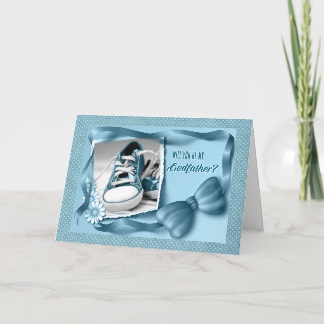 Baby Blue Polka Dots Will You Be My Godfather Invitation (Front)