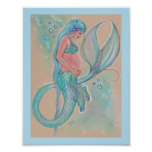 Baby blue pregnant mermaid by Renee Lavoie Photo Print