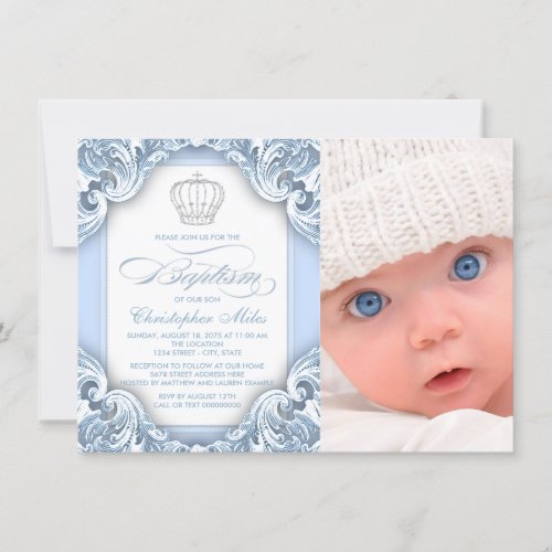 Baby Blue Prince Baptism Invitation