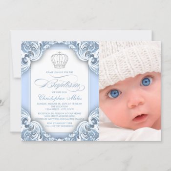 Baby Blue Prince Baptism Invitation by InvitationCentral at Zazzle