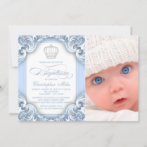 Baby Blue Prince Baptism Invitation