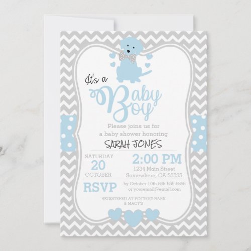 Baby Blue Puppy Baby Shower Invitation