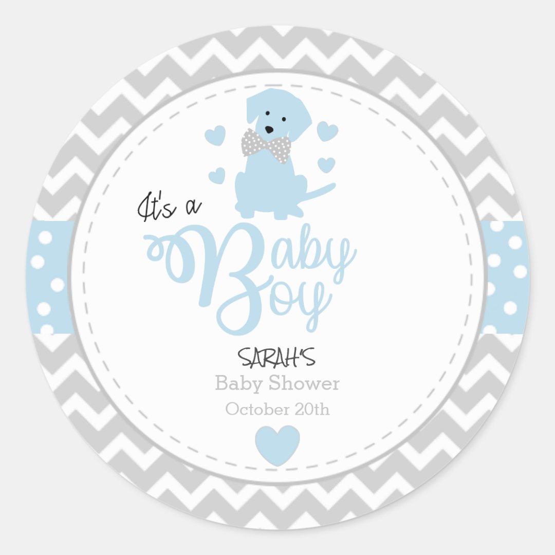Baby Blue Puppy Baby Shower Stickers | Zazzle