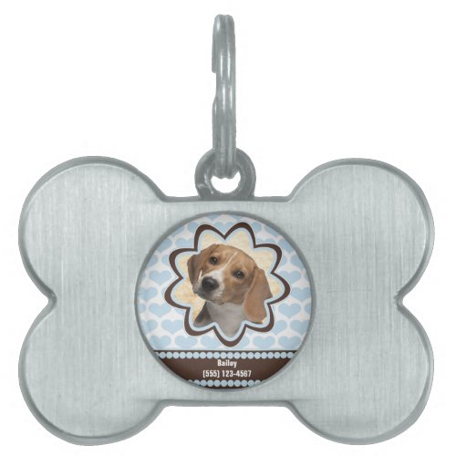 Baby Blue Puppy Hearts Custom Picture with Name Pet ID Tag