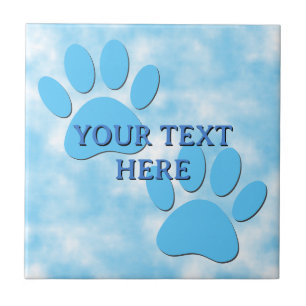 Baby Blue Puppy Paw Prints Custom Text Ceramic Tile