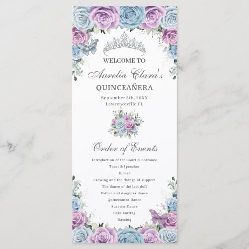 Baby Blue Purple Floral Quincea&#241;era Order Events Program