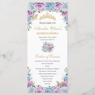 Baby Blue Purple Floral Quinceañera Order Events Program