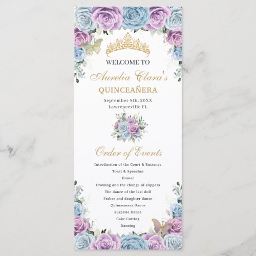Baby Blue Purple Floral Quincea&#241;era Order Events Program