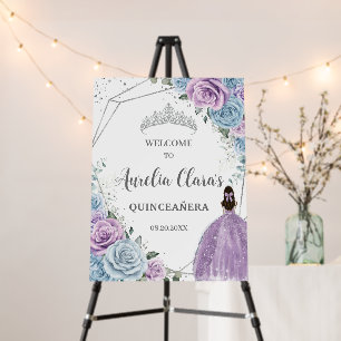 Baby Blue Purple Lilac Floral Quinceañera Welcome Foam Board