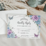 Baby Blue Purple Lilac Floral Silver Quinceañera RSVP Card<br><div class="desc">Personalize this lovely RSVP card with your own wording easily and quickly. Simply click the Edit Using Design Tools button to further edit the text, wording, font style, font size, font color, add more text, move or remove some images. The butterflies and crown are movable, resizable, multipliable and removable. Customize...</div>