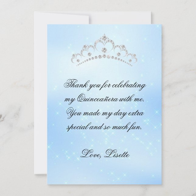 Baby Blue Quinceanera Add Photo Personalized Thank You Card (Back)