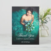 Baby Blue Quinceanera Add Photo Personalized Thank You Card (Standing Front)