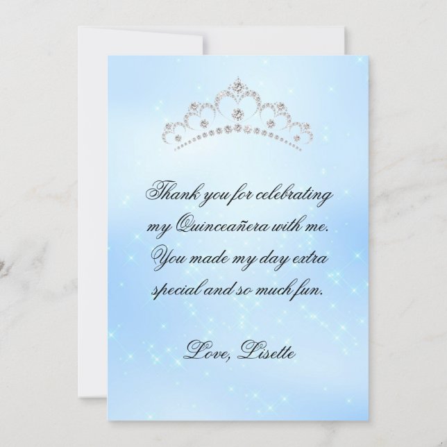 Baby Blue Quinceanera Add Photo Personalized Thank You Card (Back)
