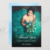 Baby Blue Quinceanera Add Photo Personalized Thank You Card (Front/Back)