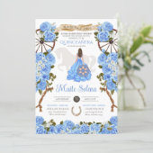 Baby Blue Quinceanera Elegant Rose Western Charra Invitation (Standing Front)