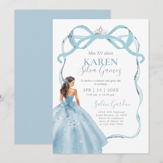 Baby Blue Quinceanera Invitation (Front/Back)