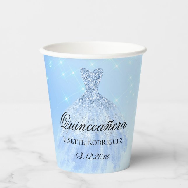 Baby Blue Quinceanera Paper Cups (Front)