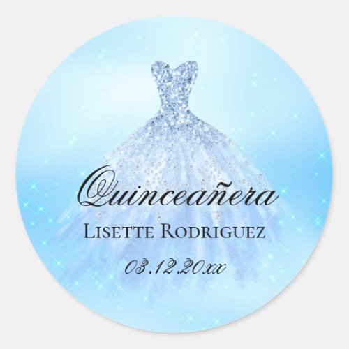 Baby Blue Quinceanera Personalized Classic Round Sticker