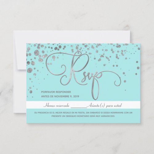 Baby Blue Quinceanera RSVP Spanish Response Card