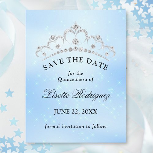 Baby Blue Quinceanera Save The Date Postcard