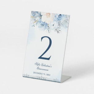 Baby Blue Quinceañera Table numbers Pedestal Sign
