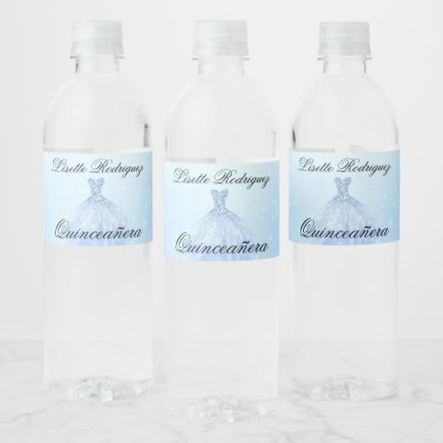 Baby Blue Quinceanera Water Bottle Label