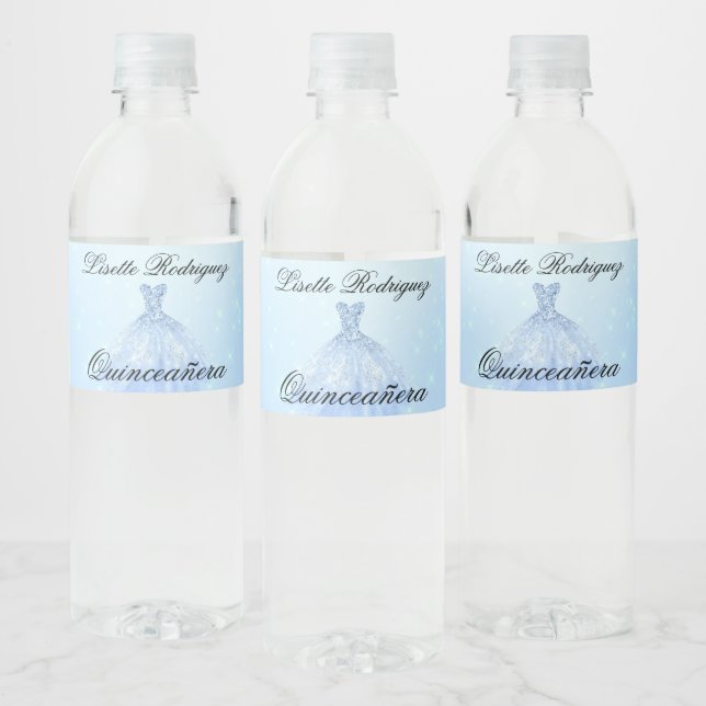 Baby Blue Quinceanera Water Bottle Label (Bottles)