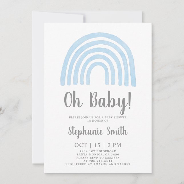 Baby Blue Rainbow Baby Shower Boy Invitation (Front)