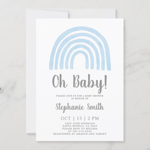 Baby Blue Rainbow Baby Shower Boy Invitation