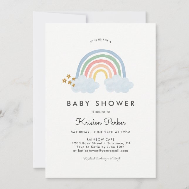 Baby Blue Rainbow Baby Shower Invitation Cards (Front)