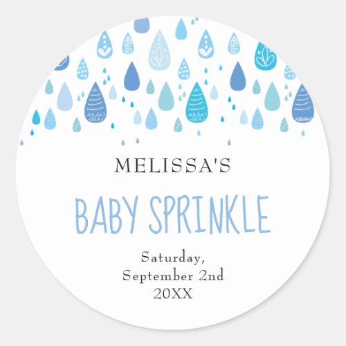 Baby blue raindrops baby sprinkle classic round sticker