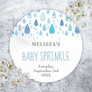 Baby Blue Raindrops Baby Sprinkle Shower Classic Round Sticker