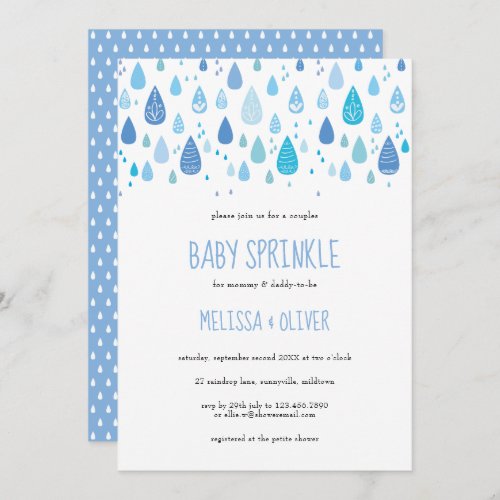 Baby blue raindrops couples baby sprinkle invitation