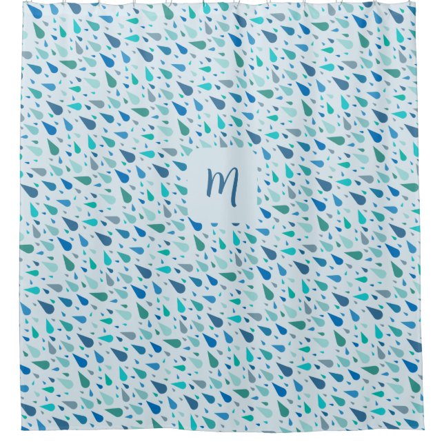 Baby blue raindrops monogram shower curtain (Front)