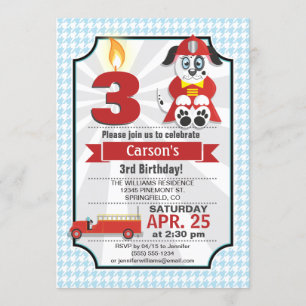 Baby Blue & Red Firefighter, Kid's Birthday Party Invitation