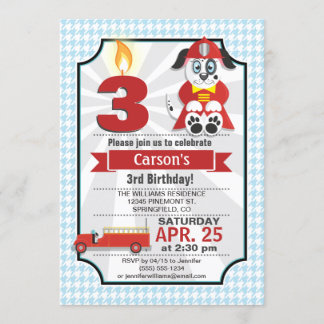 Baby Blue & Red Firefighter, Kid's Birthday Party Invitation