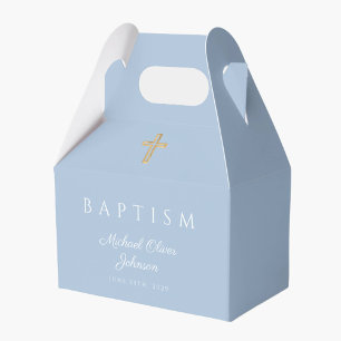 Baby Blue Religious Cross Boy Baptism Favor Boxes
